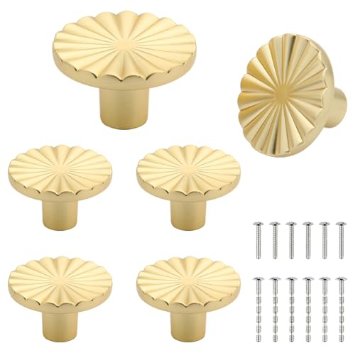 LLCS® 6 Stück Runde Schrankknöpfe Möbelknöpfe knauf für Schrank Schrankgriffe Gold für Kleiderschrank, Schrank, mit einem Schrauben