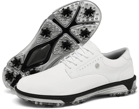 ULTIANT Zapatos de Golf para Hombre:Impermeables,Duraderos, con Cordones y Transpirables; Zapatillas de Entrenamiento para Golf Tallas40-48(Blanco,43)