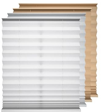 BLINDS101 Cordless Pleated Fabric Shades for Indoor Windows, Cut to Size, Easy Install Self Adhesive, No Drills No Tools, Blackout Blinds, Color: White - Blackout, Size: 29 W x 64 L