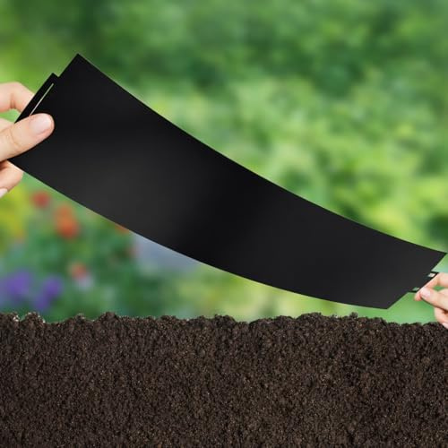 Peviasot Rasenkante Metall Verzinkt, 20m Schwarz Matt Flexible Garten Beeteinfassung, Kratzfeste Oberfläche Stecksystem ohne Zubehör Einfache Montage, 20 Stück 100cm x 18cm (L x H)