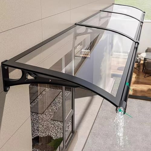 Aluminum Door Canopy - Transparent Polycarbonate Shelter Roof for Rain & Snow Protection, Curved Outdoor Cover for Patios, Gardens, Entrances, Durable Weather-Resistant Design