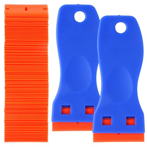 2 Piezas Rasqueta para Quitar Pegatinas con 110 Piezas Cuchillas, Rascador Multiusos, Cuchilla Vitroceramica, Espatula Plastico para Raspar Pegatinas de Vidrio, Vinilo Pegatinas, Etiquetas, Adhesivo