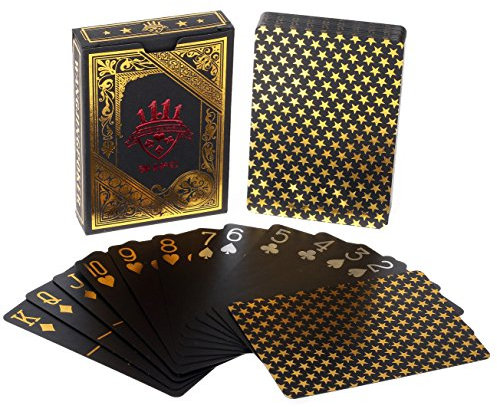 hopewey Playing Cards Wasserdichtes Pokerkarten Plastik Schwarze Spielkarten aus PVC Profi Premium Spielkarten für Texas Holdem Poker Gold