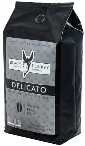 Black Donkey - 1KG Whole Coffee Beans (DELICATO) | 100% Arabica | Mix of Arabica Blends | Medium Roast | Roasted In Italy | Mild Taste wit a pleasant aftertaste