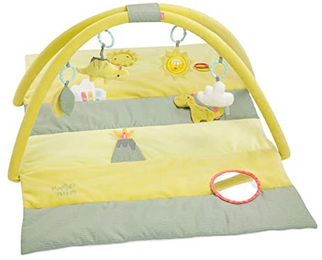 Fehn 051070 3-D-Activity-Decke Happy Dino – Erlebnisdecke mit Spielbogen & abnehmbaren Spielzeugen fördert die frühkindliche Entwicklung im Liegen, Sitzen beim Krabbeln, Grün, 00051070