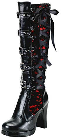 Stivali Alti Moda Donna Stivali con Plateau in Pelle Intrecciata Stivali con Fiocchi gotici (38 EU,Rosso)