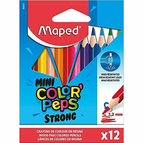 Maped 862812 – ergonomiska triangulära färgpennor, färgpennor COLOR'PEPS STRONG MINI – särskilt stabil stift 3,2 mm – 12 x pennor
