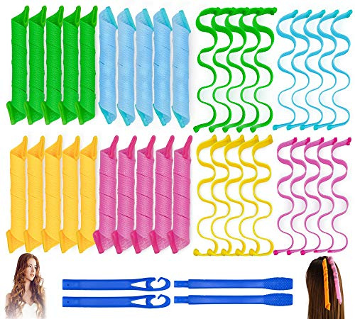 40 Stück Magic Lockenwickler ohne Hitze Lockenwickler Lockenwickler Lockenwickler für Wellen- und Spiralhaare Zwei Stile (30 cm) mit 4 Stylinghaken DIY Kit ohne Hitze für die meisten Frisuren Haare