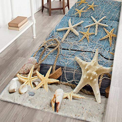 Yehapp Teppich Läufer für Flur Küche Schlafzimmer Wohnzimmer - Läufer rutschfest Lange Holzmaserung,Küchenläufer 40x60cm / 50x80cm / 40x120cm / 60x180cm,Gestreift/Welle/Seestern/Grün