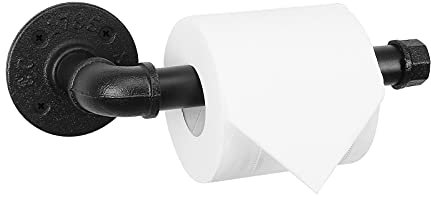 NearMoon Industrial Pipe Toilet Paper Holder, Heavy Duty DIY Toilet Roll Holder for Bathroom, Living Room and Kitchen, Vintage Rustic Iron Style Rust Free Bathroom Hardware, Wall Mounted (Black)