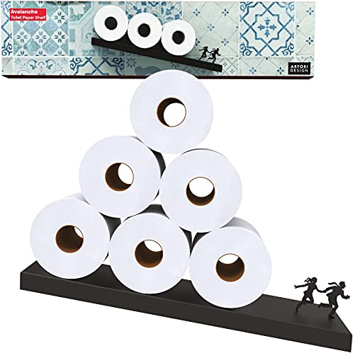 Artori Floating Toilet Paper Shelf Storage - Bathroom Wall Decorations, Tilted Wall Toilet Paper Holder, Mounted Toilet Decor Organizer for Tissue Rolls, Wipes, Towels, & More - Avalanche Black