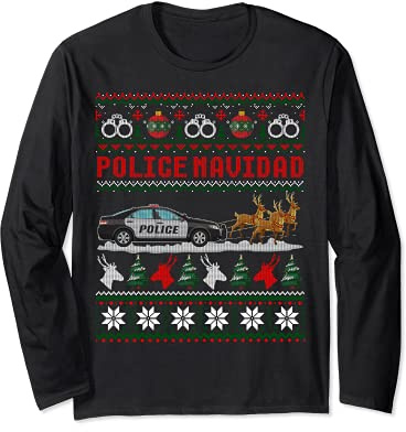 Polizia Navidad divertente regalo di Natale brutto maglione di Natale Maglia a Manica