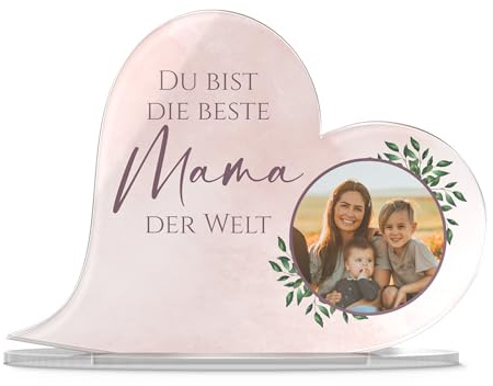 CHRISCK design Acryl Glasherz mit Foto & eigenem Text - personalisiertes Geburtstagsgeschenk - Geschenk Muttertag Jahrestag Freund Freundin - Fotogeschenk Mama Papa Schwester - Foto Herz