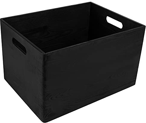 Creative Deco XXL Große Schwarz Holzkiste Obstkiste Korb Ostern 40x30x24cm | (+/-1cm) | mit Griffen | ohne Deckel | Hölzernen Kasten Holzbox Kiste Für Dokumente Wertsachen Spielzeuge Werkzeuge