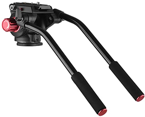 Andoer Caméra Professionnelle Vidéo Fluide Drag Pan Head Tête de trépied d'amortissement hydraulique Connexion de vis de 1/4 Pouces et 3/8 Pouces Capacité de Charge de 10 kg avec 2 poignées 1 plaques