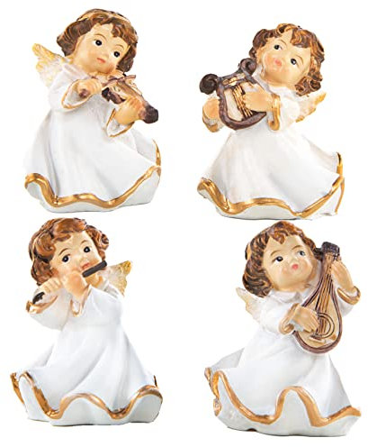 Logbuch-Verlag 4 Engel Figuren Weihnachten Deko Orchester Schutzengel Weihnachtsengel 5 cm kleines Geschenk weiß Gold