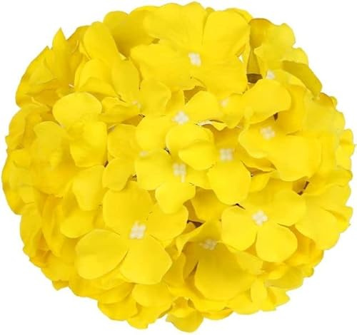 Têtes d'hortensia en Soie têtes de Fleurs artificielles 54 pétales Grand Hortensia avec tiges pour décor de Mariage à la Maison 2 pièces-2 pièces Jaune
