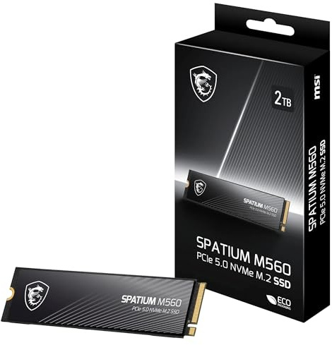 MSI Spatium M560 SSD 2TB PCIe 5.0 NVMe M.2 Unidad de Estado sólido Interna, 10.300MB/s de Lectura y 8.700MB/s de Escritura, 3D NAND, Seguridad de Datos integrada, Center