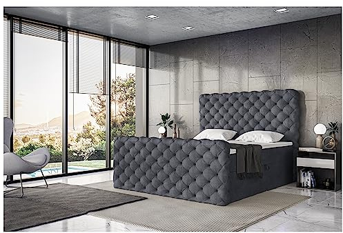 MEBLINI King Boxspringbett mit Bettkasten - Gepolstert Doppelbett mit Matratze und Topper - Polsterbett mit Stauraum - Bett mit Kopfteil - Stauraumbett - Duke - 200x200 - H3/Dunkelgrau Samt
