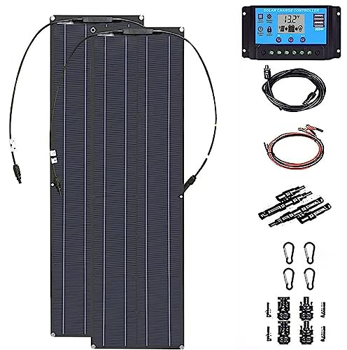 CGLYYDS Kit Panneau Solaire 400W 12V Panneau Solaire Souple,Chargeur de Batterie Solaire avec contrôleur,pour Camping-Cars, Caravanes, Bateaux, Toits