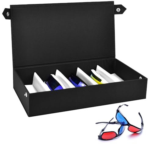 LANSKYLAN Scatola per Occhiali con 5 Scomparti, Espositore e Custodia da Sole - Portaocchiali Multiplo 32,3*17,5*6cm, Nero