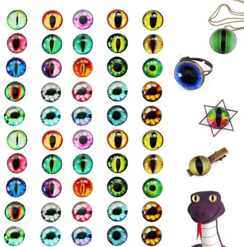 Eowppue 50 Pcs 25mm Large Glass Dragon Eyes Gem Cover Cabochon Eyes for Art Doll Sculpting, Jewelry Making, DIY Craft Projects, Figurine Creations, Polymer Clay Art Supplies