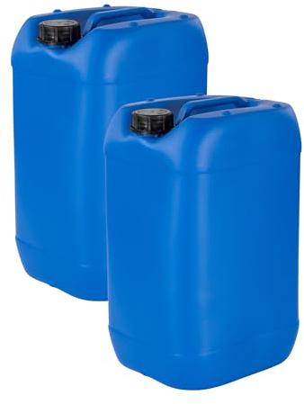 kanister-vertrieb® 2 Stück 25 L Kanister Wasserkanister Kunststoffkanister blau BPA frei DIN61+ Etiketten