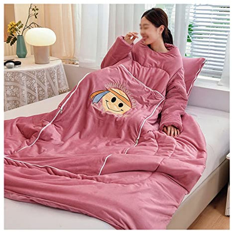 MyrRhe Gemütliche Plüsch-Lazy-Steppdecke: Tragbare Kuscheldecke mit Ärmeln und Reißverschluss hinten, Geschenk für Frauen, Größe 150 x 200 cm
