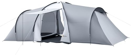 Outsunny Tienda de Campaña Familiar para 4-6 Personas Tienda de Camping Plegable Ligero con 2 Ventanas y Bolsa de Transporte Impermeable Anti-UV para Senderismo 590x245x193 cm Gris