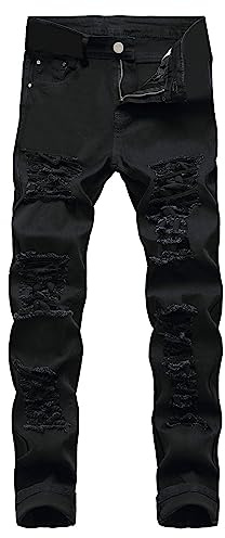 Generico Jeans Bianchi Strappati Jeans da Uomo Comfort Stretch Denim Jeans a Gamba Dritta Jeans Aderenti Pantaloni Invernali Compatible with Moto