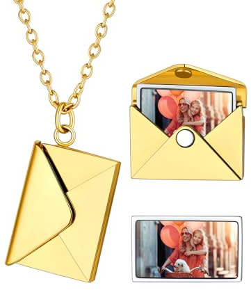 Supcare Damen Kette mit Bild Halskette Umschlag Anhänger Kette Medaillon zum Öffnen mit Bild Umschlagkette Fotokette Gravur Edelstahl/Kupfer Memorial Kette Personalisiert Modeschmuck für Geburtstag
