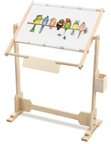 Supporto da Pavimento per Ricamo con Cornici in Legno Regolabili, Giunti di Bloccaggio Antiscivolo, Altezza Regolabile, Supporto 32CT con Materiale in Legno di Pino