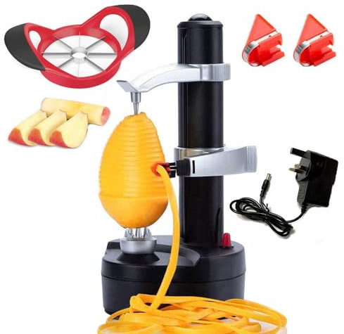 AIHANCH Automatic Potato Peeler Electric Peeler for Potatoes and Fruit [1 Adapter 2 Extra Blades] - Electric Apple Peeler Fruit Peeler Stainless Steel Kitchen Peeling Tool with Apple Corer