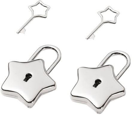 FSSTUD 2 Pcs Small Star Locks Mini Metal Padlocks Storage Box Padlocks Star Key Locks Small Decorative Padlocks Jewelry Box Locks with Key for Handbag Cabinet Silver