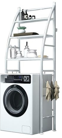 YUHANG 3-stöckiges Waschmaschinenregal,Badezimmer Platzsparer,Freistehendes Aufbewahrungsregal über der Toilette,Multifunktional,Stabiles Lager,166 x 68cm,Schwarz/Weiß (White)