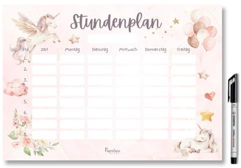 Einhorn Stundenplan magnetisch abwischbar für Kühlschrank Whiteboard, Rosa Wochenplaner Mädchen Geschenk zur Einschulung (Magnetischer Stundenplan inkl. Stift) (Magnetischer Stundenplan inkl. Stift)