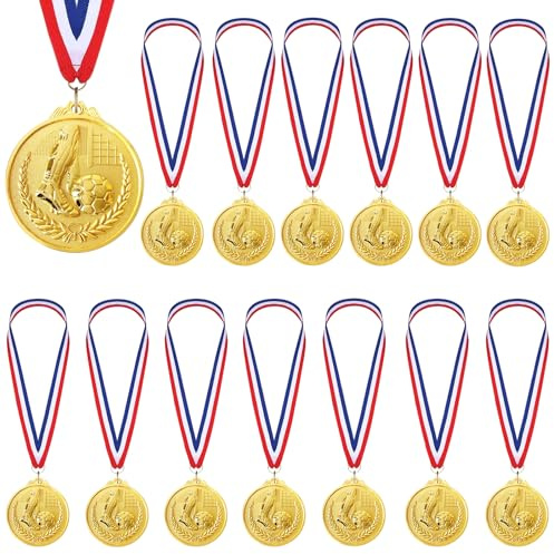 Nizirioo 15 medaglie per club di calcio: medaglie per bambini con nastri, medaglie in oro metallo,medaglie vincitori con incisione motivo trofeo,concorsi premi medaglia in oro