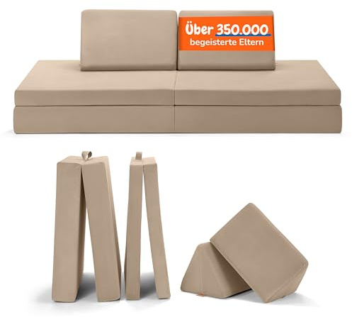 Funzy Spielsofa für Kinder - Das Original für kreatives Spielen, Modulare Spielcouch, Waschbarer Bezug, Robust & Langlebig, TÜV & ÖKO-TEX® 100 Standard Zertifiziert, 3 Jahre Garantie, Erdnuss Beige