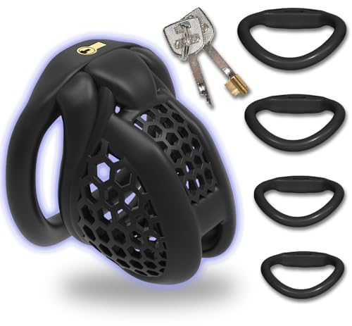 3D Dedruckter Cock Cage avec 4 Courbe Sprengring Petit nid d'abeille Ceinture de chasteté pour hommes SM Extrême Bondage Jouet sexuel pour hommes Trainer (Arc-Small,Black)