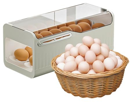 Dispensador de huevos para nevera enrollable, hueveras para nevera, contenedor de huevos transparente de 2 niveles, bandeja para huevos, huevera de gran capacidad con tapa, contenedores para
