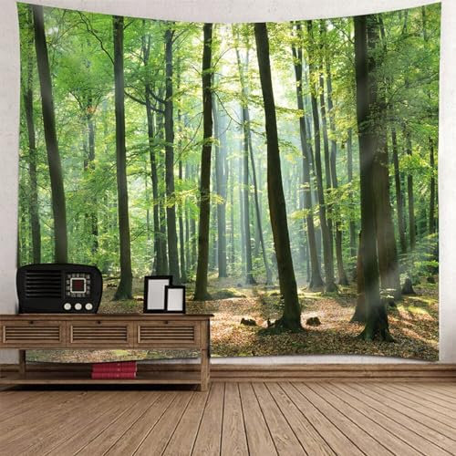 Lirzxin Wandbehang 260x240CM, Wandteppiche Sonnenschein Wald Landschaft Grün Braun Tapestry Wandtuch für Wohnzimmer Schlafzimmer Wohnheim Wanddeko