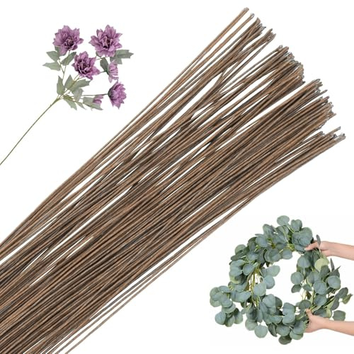 POPOYU 100 piezas de alambre para floristería de 40 cm, 0.5 mm de diámetro, alambre para flores marrón, alambre para flores para manualidades, alambre para flores, alambre delgado para flores, alambre
