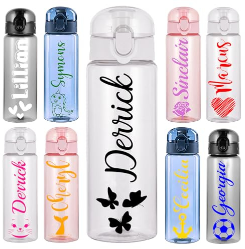 YanNanKe Personalisierte Kunststoff-Wasserflaschen mit Namen Logo 750ml Benutzerdefinierte Auslaufsichere Wasserflaschen mit Griff für Mädchen jungen Schule Sport Reisen