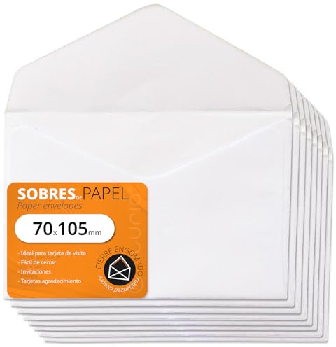 Sobres Papel, Sobres color Blanco con Solapa de Pico, para Invitaciones y Cartas, Envoltorio de Papel para Tarjetas Regalo, Cumpleaños, Boda o Comunión - Ofituria (70x105mm, 50 uds)