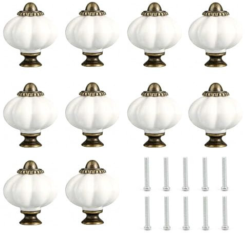 HJIAMA Schubladenknöpfe, 10 Stück Möbelknopf, Vintage Knauf für Schrank, Weiße Kürbisfarbe, Kompakt, für Schubladen, Schränke, Kommoden