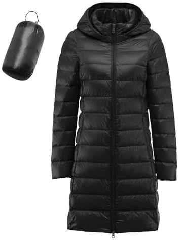 Acolchada Ligera de Manga Larga, Plegable, Down Hooded Jacket Chaqueta De Plumas Acolchada Con Capucha, para Mujer,chaqueta de plumas de longitud media