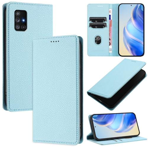 DENDICO Handyhülle für Samsung Galaxy A71 4G Hülle, PU Leder Klapphülle mit RFID-Blockierung, Stoßfeste Magnetische Schutzhülle für Samsung A71 4G, Blau