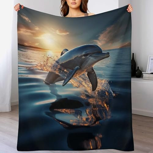 AAPZY Flannel Fleece Decke Mit 3D-Animal Delfin Muster, Leichte, Superweiche, Gemütliche Plüsch-Bettdecke/Sofadecke Vier Jahreszeiten Wohndecke （150×200cm）