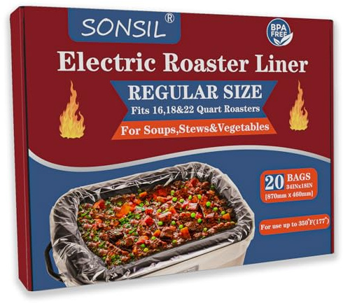 SONSIL Electric Roaster Liners 34x18 Inch, 20 Pack Disposable Roaster Liners Fits 16-22 Qt Roasters, Heat-Resistant Roasting Oven Cooking Bags for Easy Cleanup
