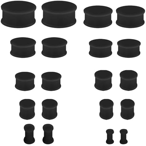 LOCCY 20 Pieces Flesh-Tunnel aus Silikon, Silicone Flesh Tunnels Ear Plugs Expander Ear Stretchers Ears Expanders Piercing for Men Women, 4/5/6/8/10/12/14/16/18/20mm - Black/White/Skin (Black)